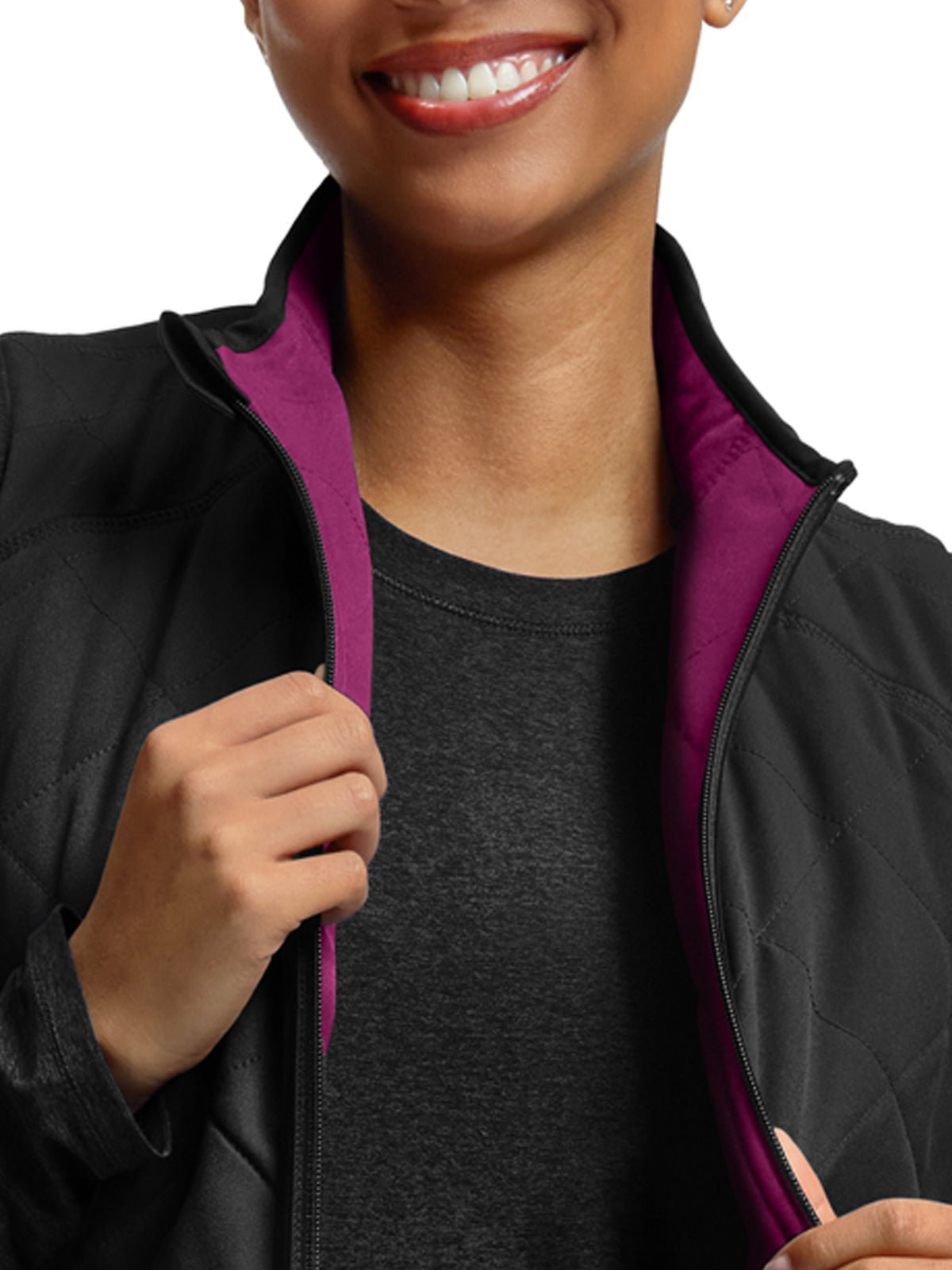 Women's Puffer-Style Vest - WJ707 - Black/Electric Purple