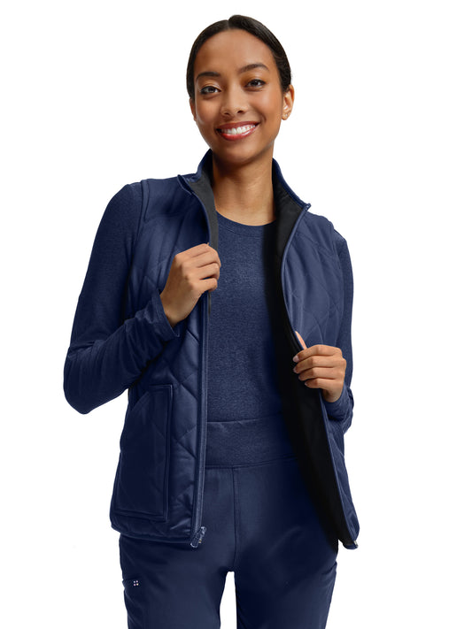 Women's Puffer-Style Vest - WJ707 - Navy/Pewter