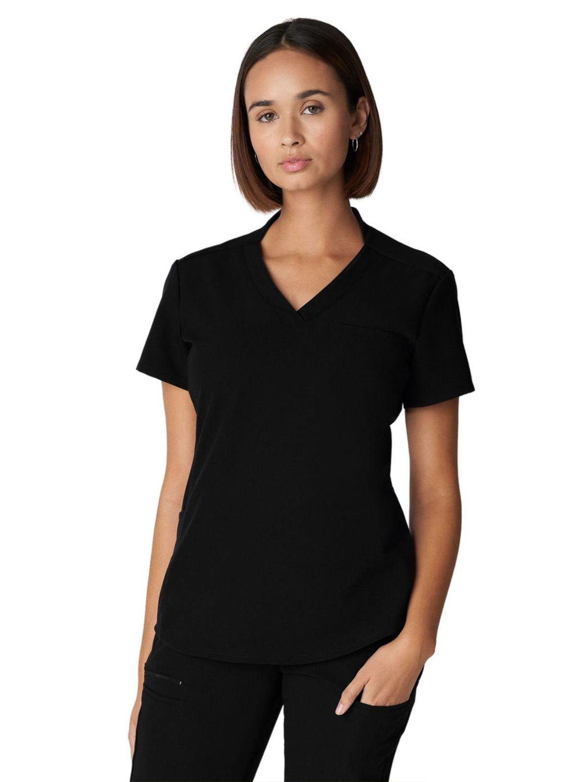 Women's 2-Pocket Wrinkle Resistant V-Neck Scrub Top - WT110 - Black