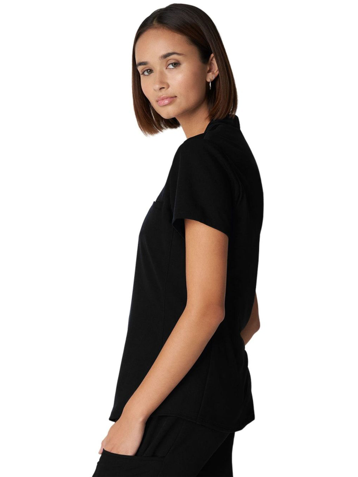 Women's 2-Pocket Wrinkle Resistant V-Neck Scrub Top - WT110 - Black