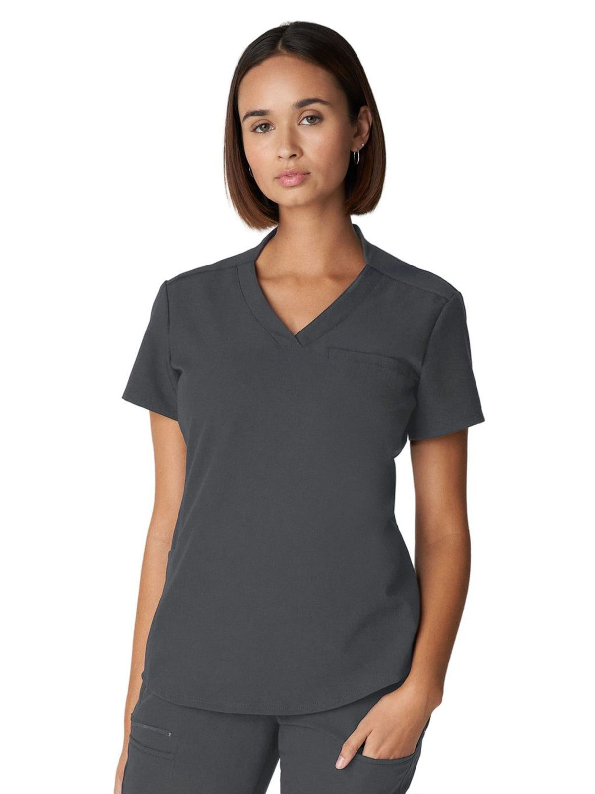 Women's 2-Pocket Wrinkle Resistant V-Neck Scrub Top - WT110 - Dark Pewter