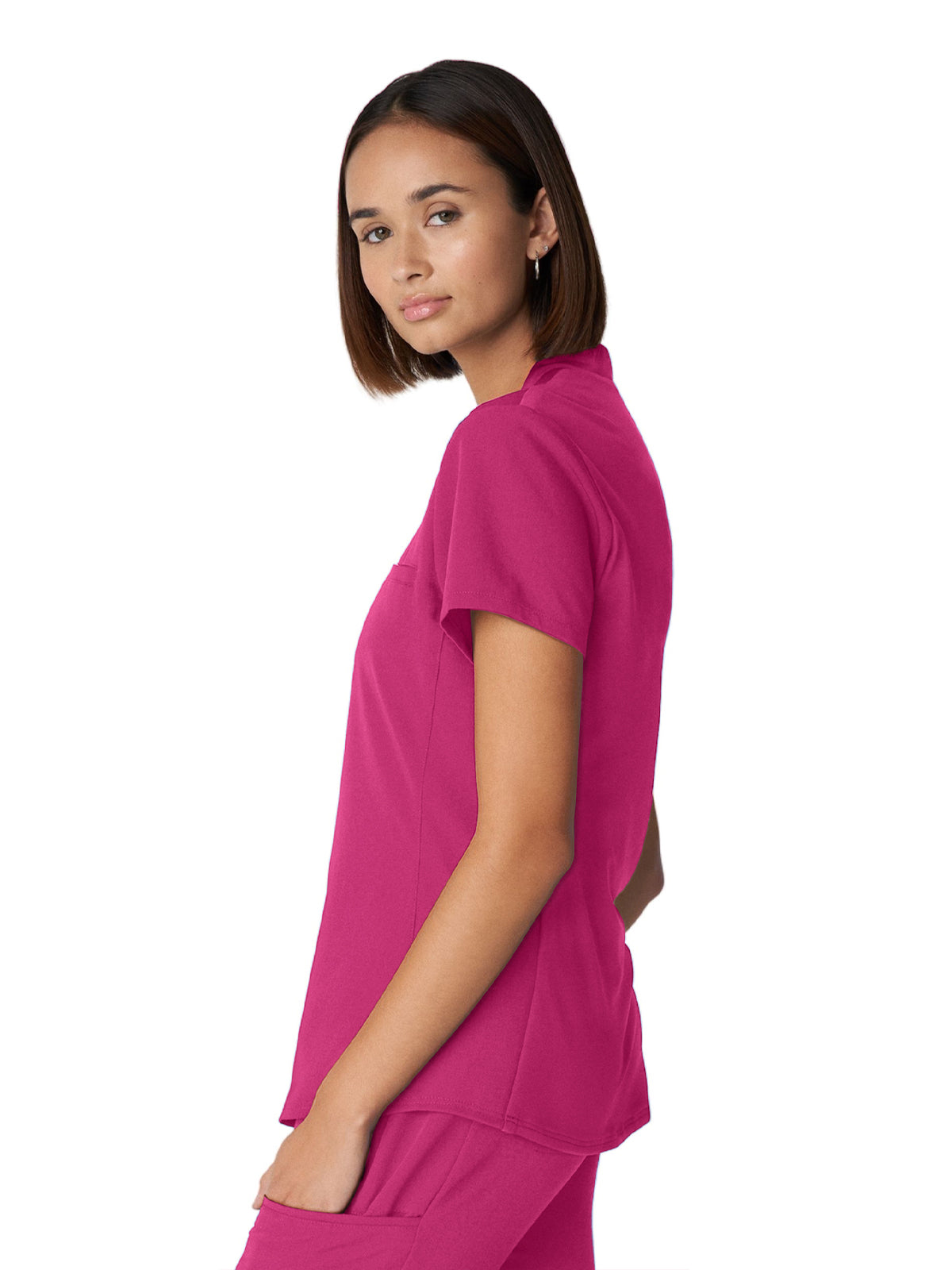 Women's 2-Pocket Wrinkle Resistant V-Neck Scrub Top - WT110 - Pink Flash