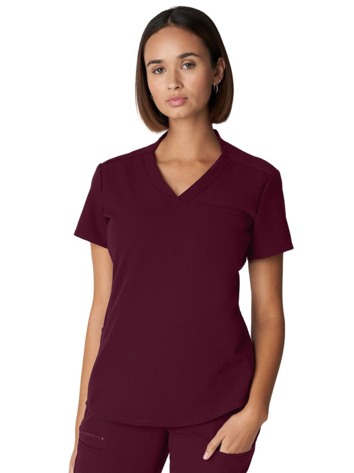 Women's 2-Pocket Wrinkle Resistant V-Neck Scrub Top - WT110 - Wine (Burgundy)