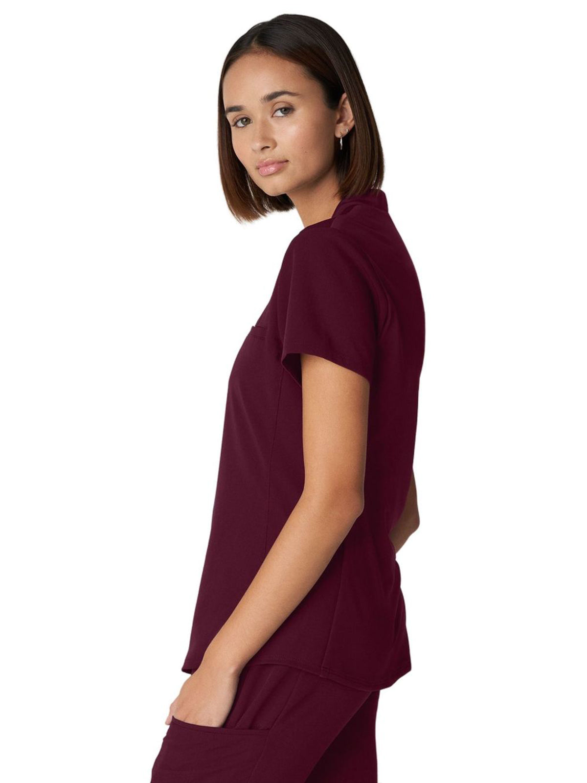 Women's 2-Pocket Wrinkle Resistant V-Neck Scrub Top - WT110 - Wine (Burgundy)