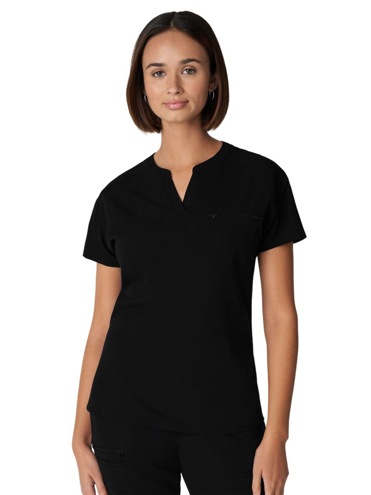 Women's 1-Pocket Tuckable V-Neck Scrub Top - WT114 - Black