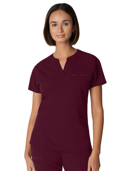 Women's 1-Pocket Tuckable V-Neck Scrub Top - WT114 - Wine (Burgundy)