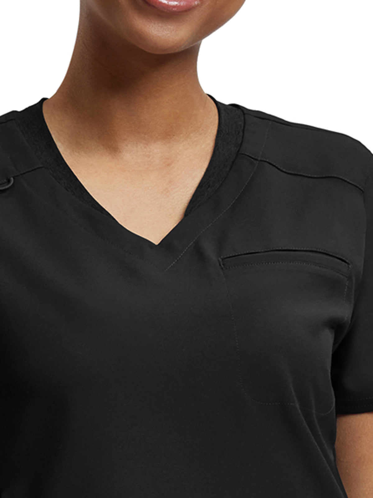 Women's Knit Collar V-Neck Scrub Top - WT119 - Black