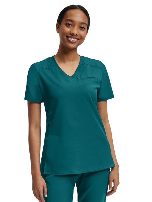 Women's Knit Collar V-Neck Scrub Top - WT119 - Caribbean