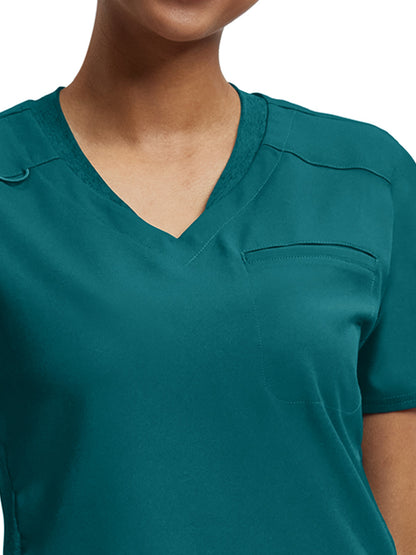 Women's Knit Collar V-Neck Scrub Top - WT119 - Caribbean