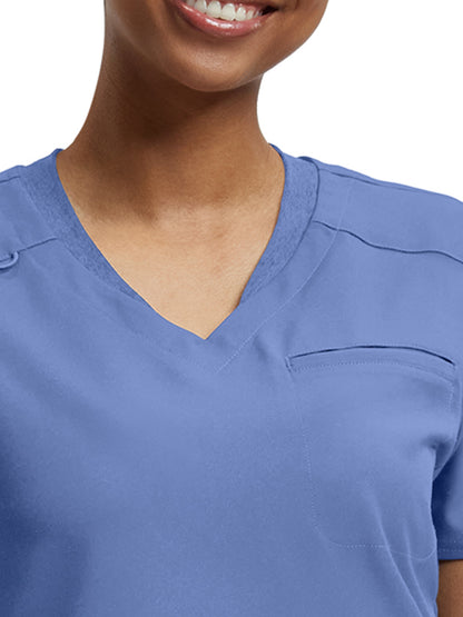 Women's Knit Collar V-Neck Scrub Top - WT119 - Ceil