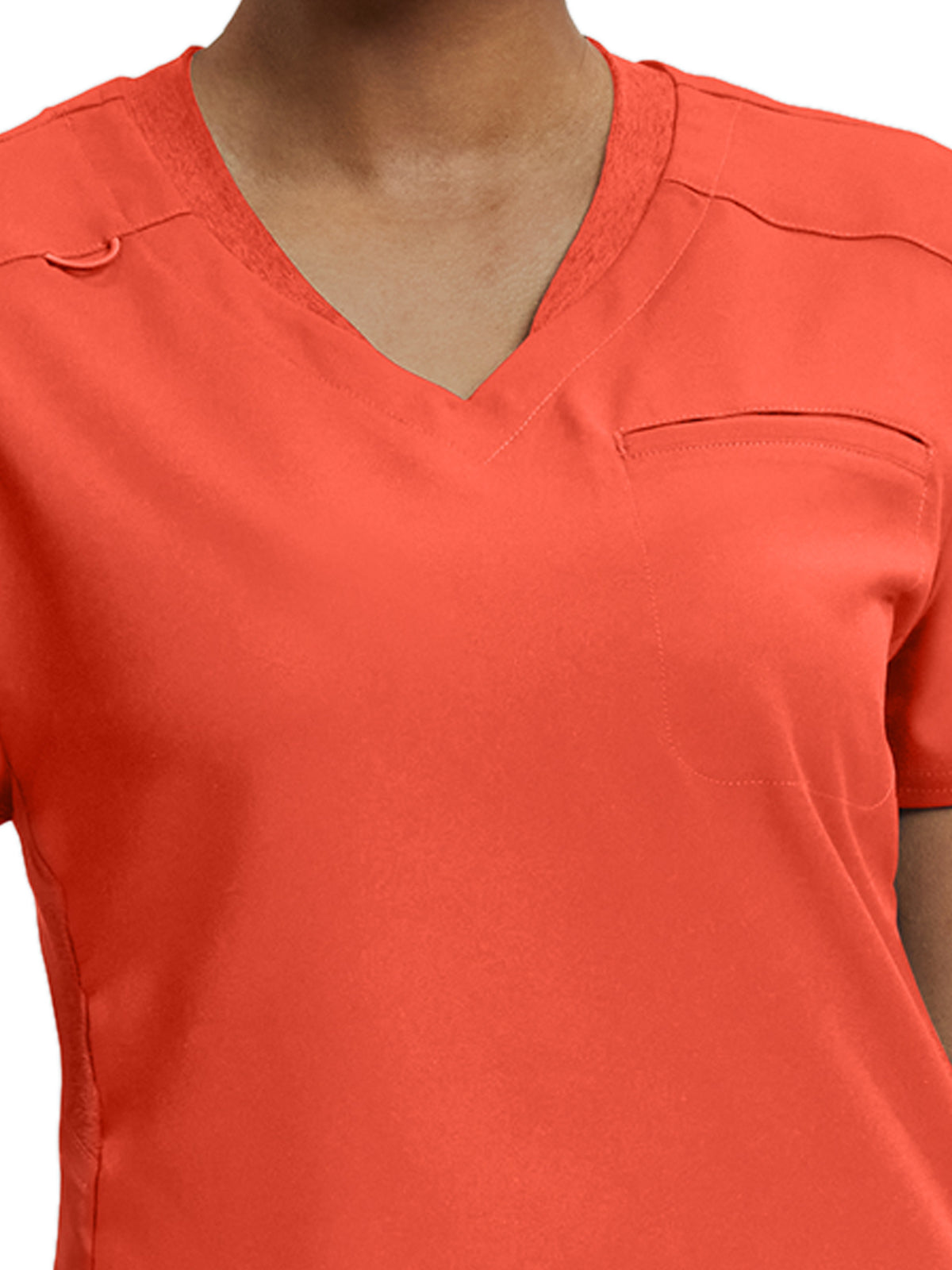 Women's Knit Collar V-Neck Scrub Top - WT119 - CORAL SUNSET