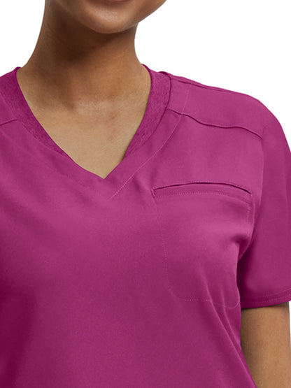 Women's Knit Collar V-Neck Scrub Top - WT119 - Electric Purple