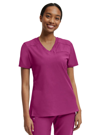 Women's Knit Collar V-Neck Scrub Top - WT119 - Electric Purple