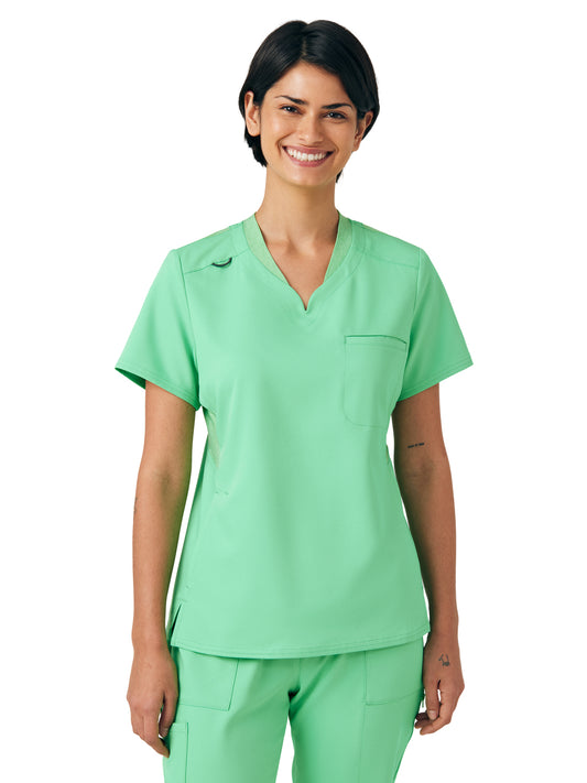 Women's Two-Pocket Knit Collar V-Neck Top - WT119 - Mint Julep