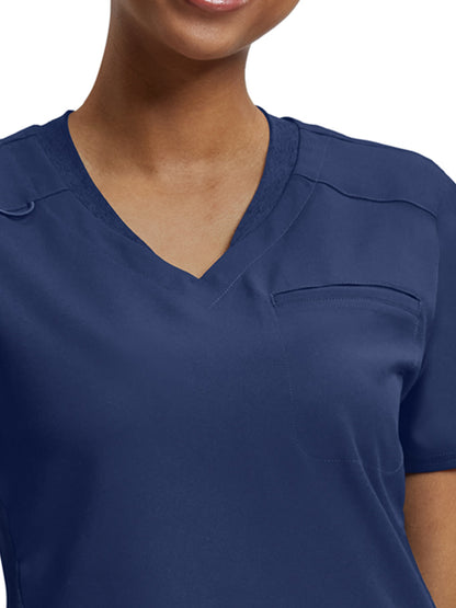 Women's Knit Collar V-Neck Scrub Top - WT119 - Navy