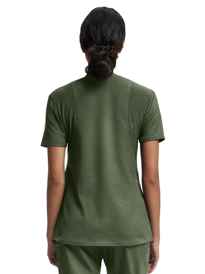 Women's Knit Collar V-Neck Scrub Top - WT119 - Olive