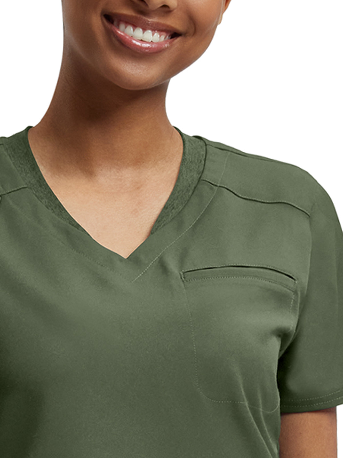 Women's Knit Collar V-Neck Scrub Top - WT119 - Olive