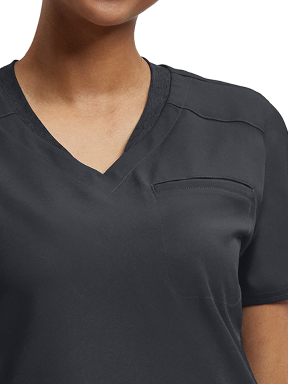 Women's Knit Collar V-Neck Scrub Top - WT119 - Pewter