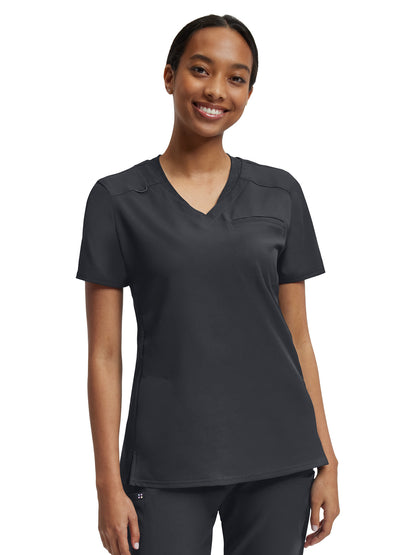 Women's Knit Collar V-Neck Scrub Top - WT119 - Pewter