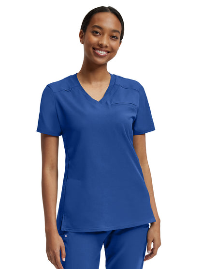 Women's Knit Collar V-Neck Scrub Top - WT119 - Royal