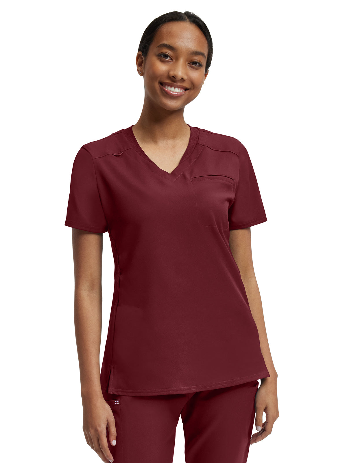 Women's Knit Collar V-Neck Scrub Top - WT119 - Wine