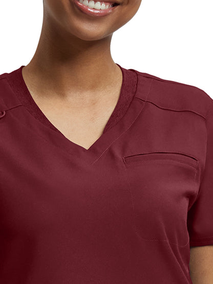 Women's Knit Collar V-Neck Scrub Top - WT119 - Wine