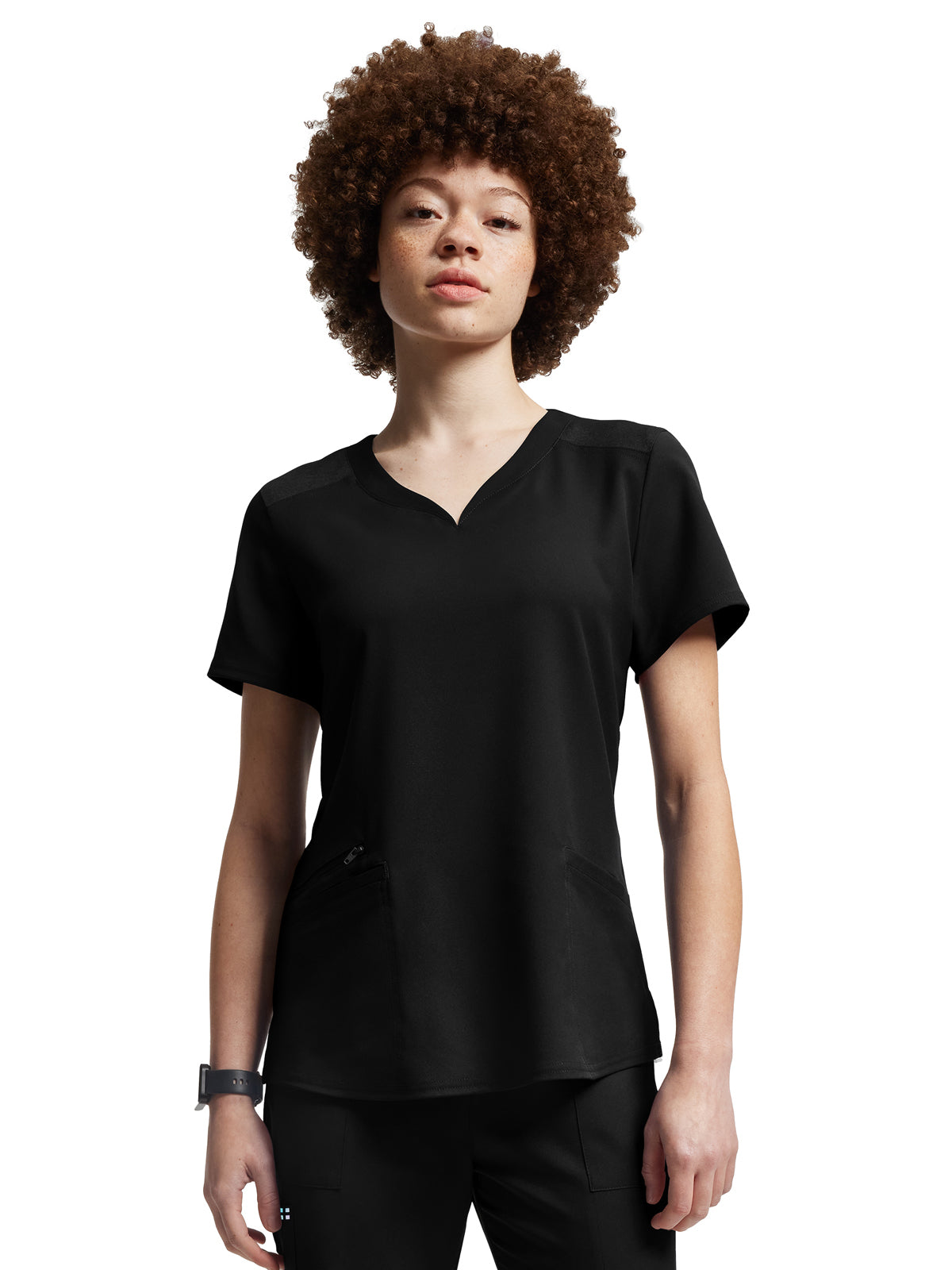 Women's Curved V-Neckline Scrub Top - WT121 - Black