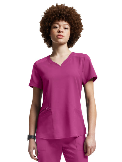 Women's Curved V-Neckline Scrub Top - WT121 - Electric Purple