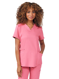 Women's Three-Pocket Curved V-Neckline Top - WT121 - Honeysuckle