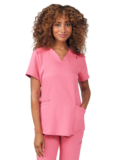 Women's Curved V-Neckline Top - WT121 - Honeysuckle