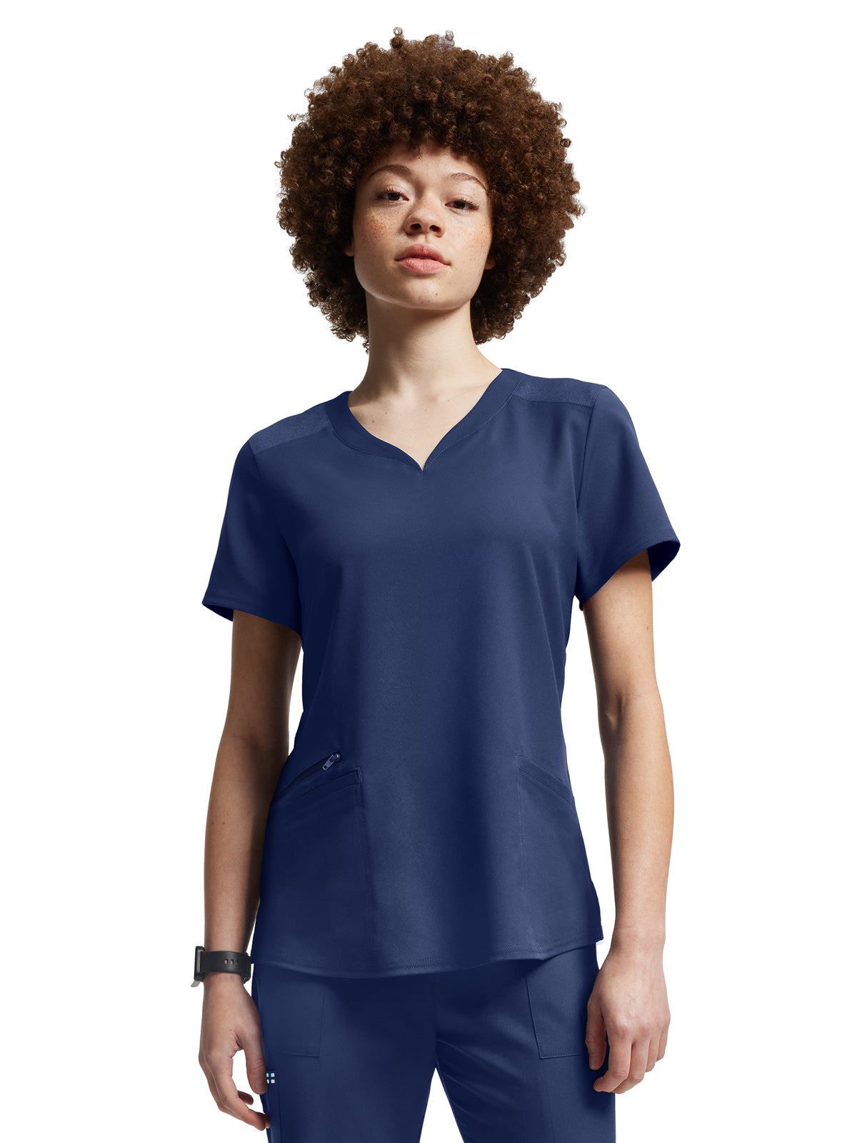 Women's Curved V-Neckline Scrub Top - WT121 - Navy