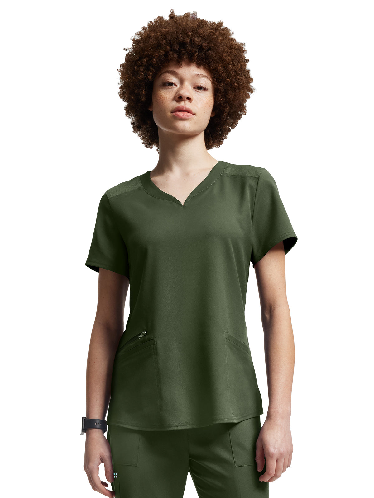 Women's Curved V-Neckline Scrub Top - WT121 - Olive