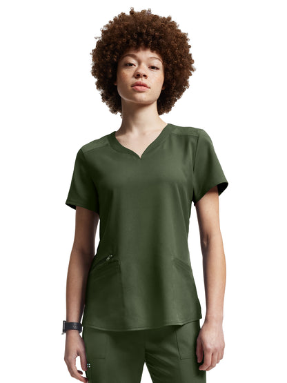 Women's Curved V-Neckline Top - WT121 - Olive