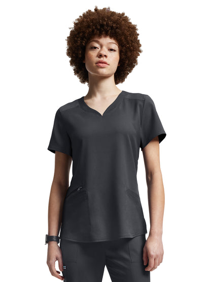 Women's Curved V-Neckline Scrub Top - WT121 - Pewter