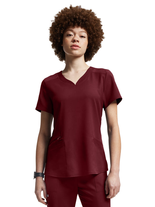 Women's Curved V-Neckline Scrub Top - WT121 - Wine