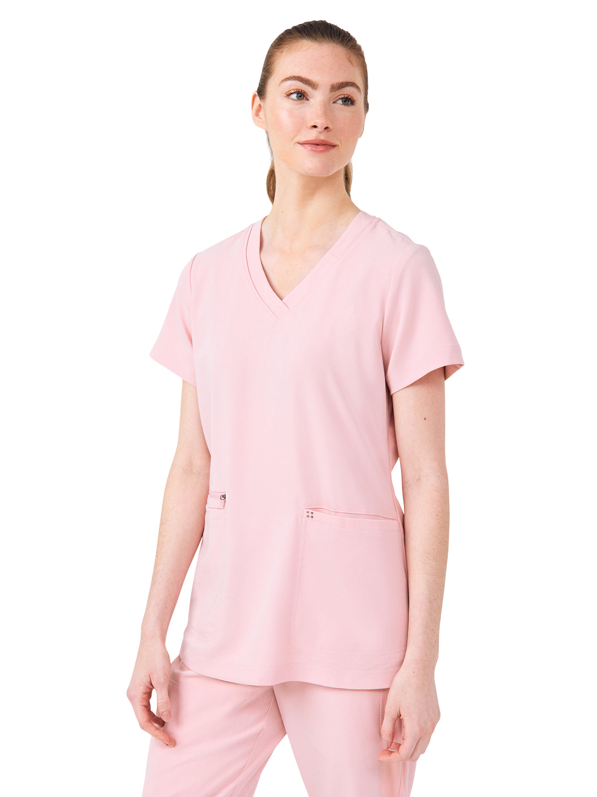 Women's Three-Pocket V-Neck Top - WT127 - Alloy Pink