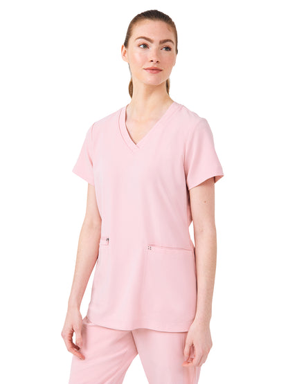 Women's Three-Pocket V-Neck Top - WT127 - Alloy Pink