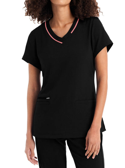 Women's 3-Pocket V-Neck Top - WT127 - Black/Peach Blossom