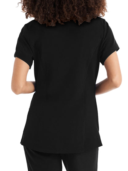 Women's 3-Pocket V-Neck Top - WT127 - Black/Peach Blossom