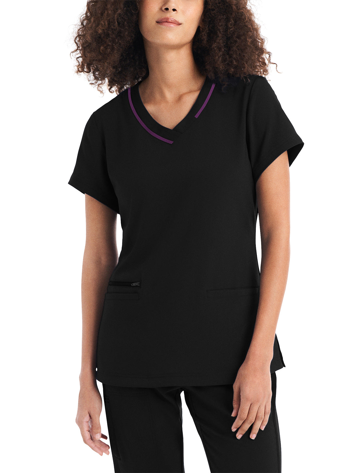 Women's 3-Pocket V-Neck Top - WT127 - Black Sugar Plum