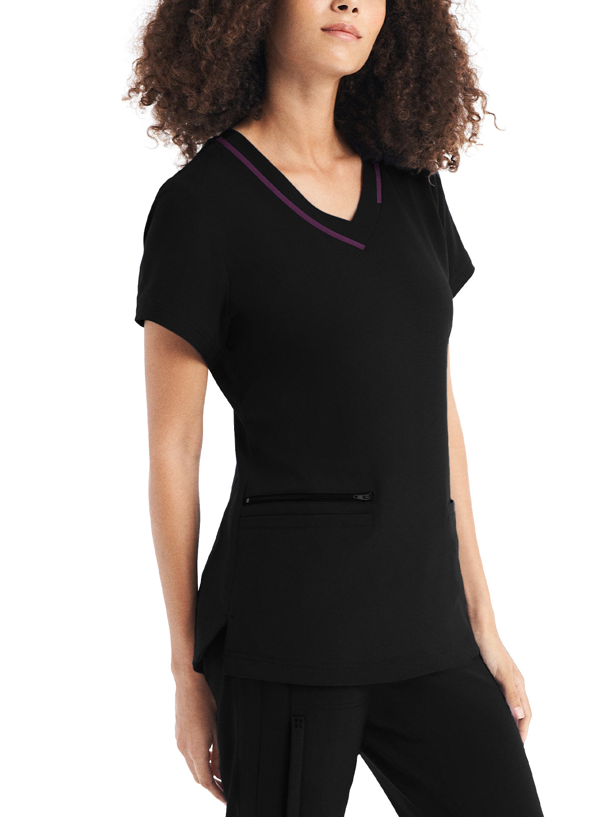 Women's 3-Pocket V-Neck Top - WT127 - Black Sugar Plum