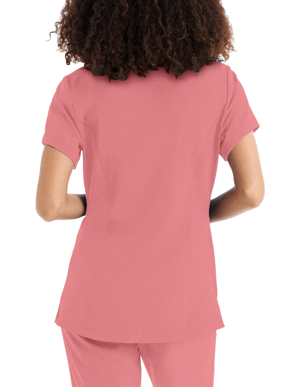 Women's 3-Pocket V-Neck Top - WT127 - Peach Blossom/Black