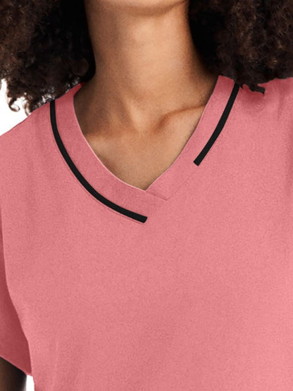 Women's 3-Pocket V-Neck Top - WT127 - Peach Blossom/Black