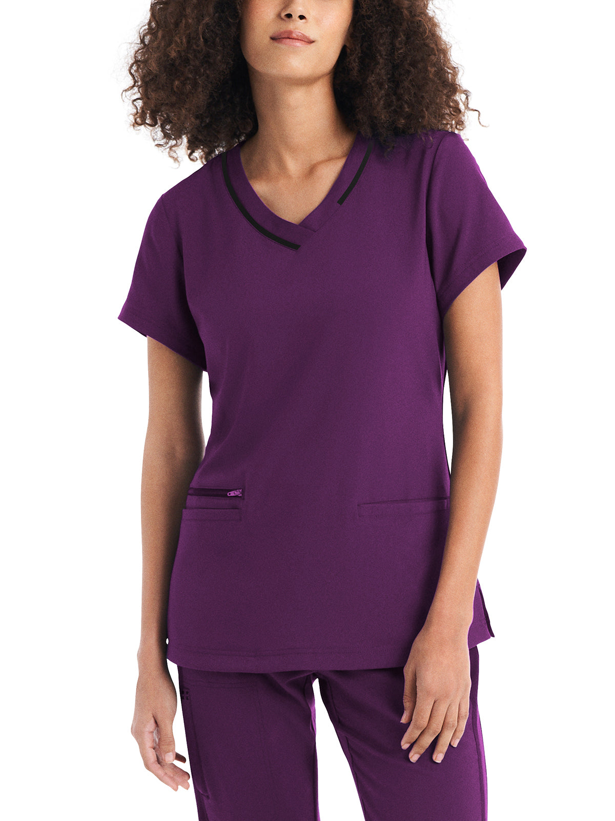 Women's 3-Pocket V-Neck Top - WT127 - Sugar Plum Black