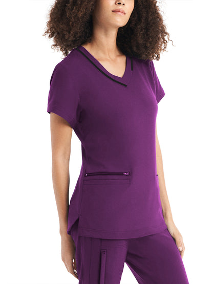 Women's 3-Pocket V-Neck Top - WT127 - Sugar Plum Black