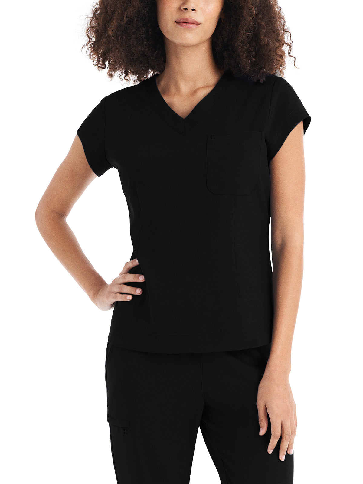 Women's 1-Pocket V-Neck Top - WT128 - Black