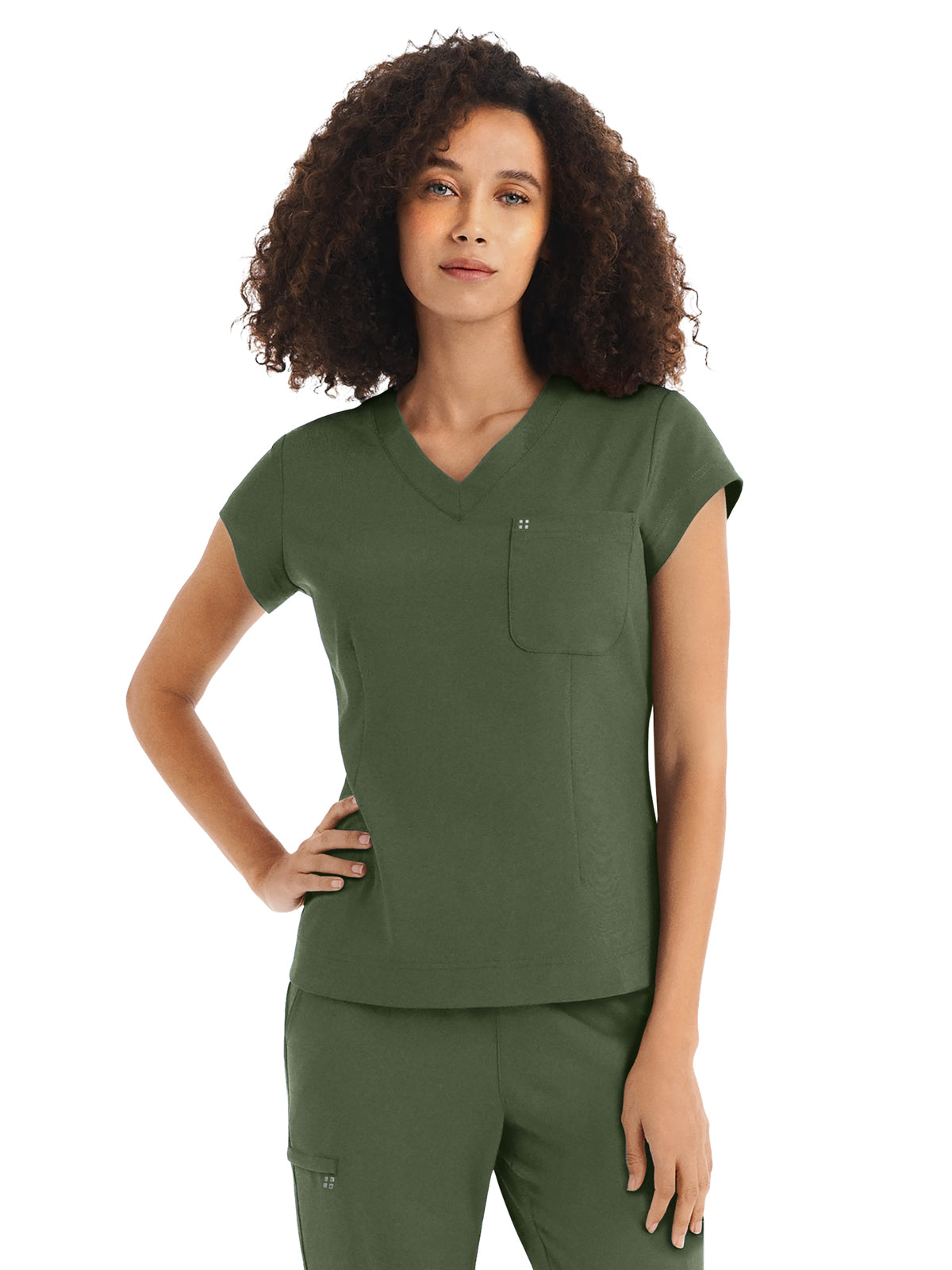 Women's 1-Pocket V-Neck Top - WT128 - Olive