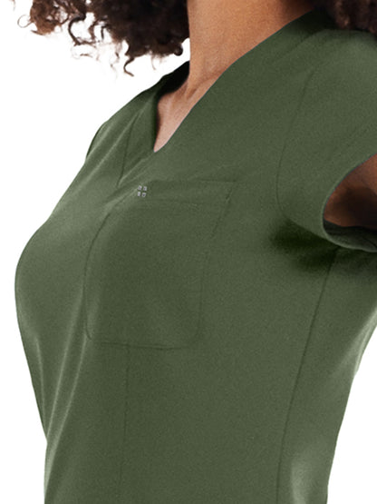 Women's 1-Pocket V-Neck Top - WT128 - Olive