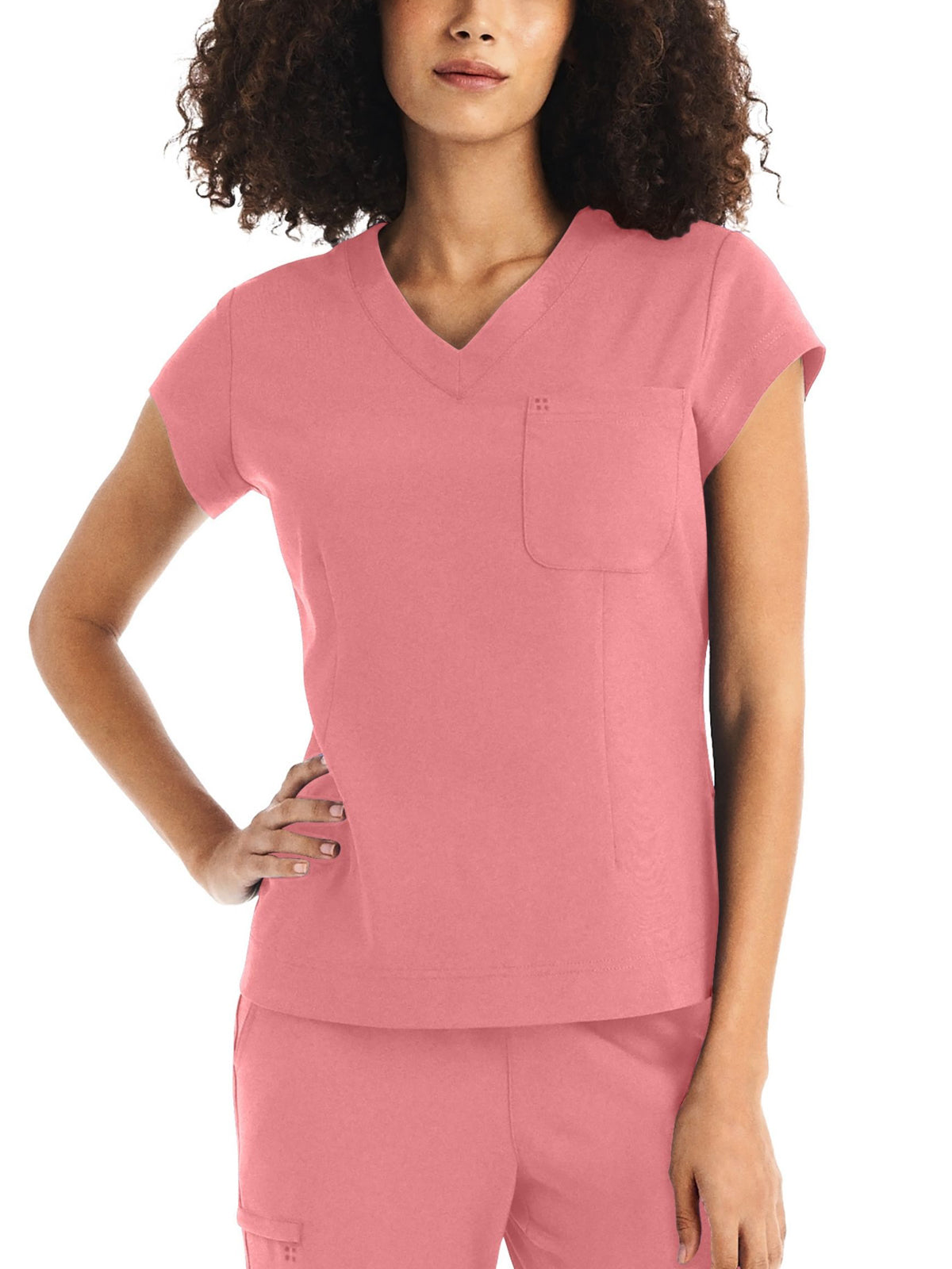 Women's 1-Pocket V-Neck Top - WT128 - Peach Blossom