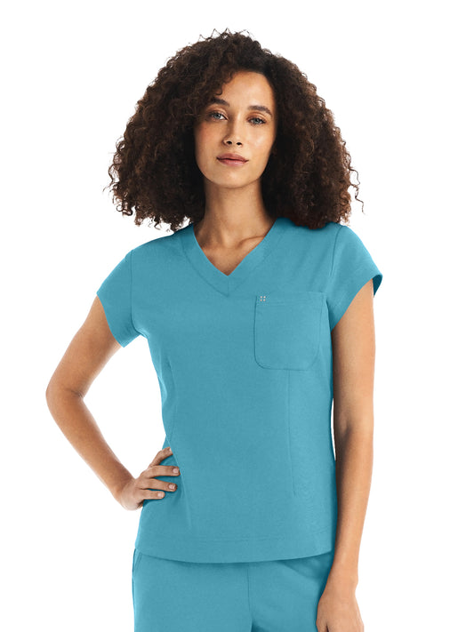 Women's 1-Pocket V-Neck Top - WT128 - Poolside